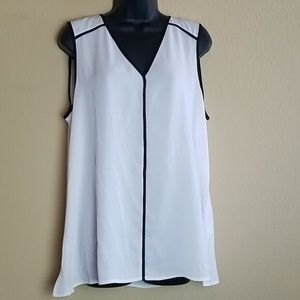 HALOGEN White Sheer White Black Trim Blouse Sz XXS